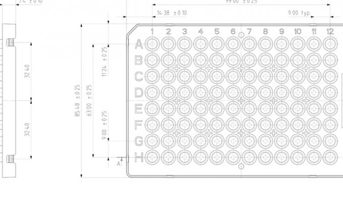 FrameStar®96 Well Semi-Skirted PCR plates, ABI®FastPlate Style Technical Drawing