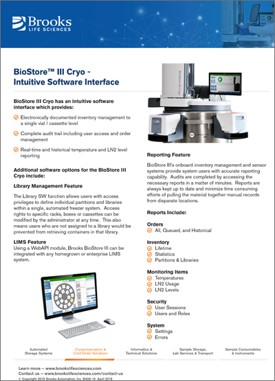 BioStore™III低温直觉软件界面传单