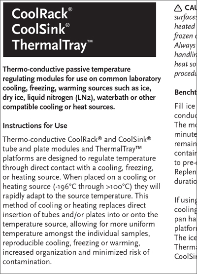 BioCision CoolRack, CoolSink and ThermalTray使用说明