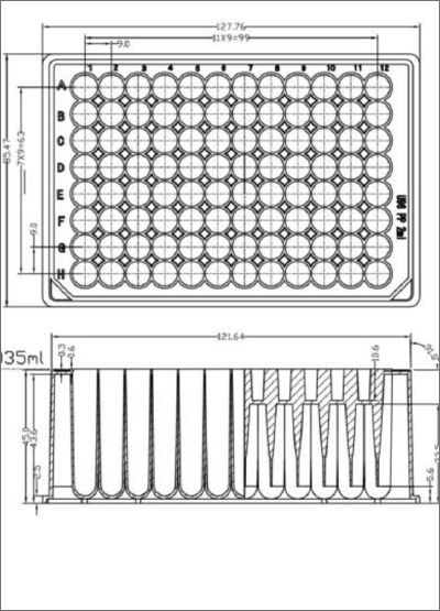 96圆形深井储存微孔板（2.0毫升）技术绘图