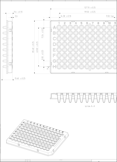 FrameStar 96 Well - Semi-Skirted PCR plates, Roche Style Technical Drawing