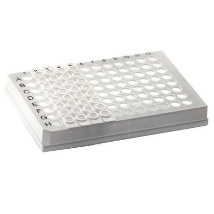 4TI-0757-F |96个裙式PCR板，用于可移动8孔管条|部分装有可移动的8井PCR管条