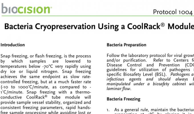 使用CoolRack模块的细菌冷冻保存