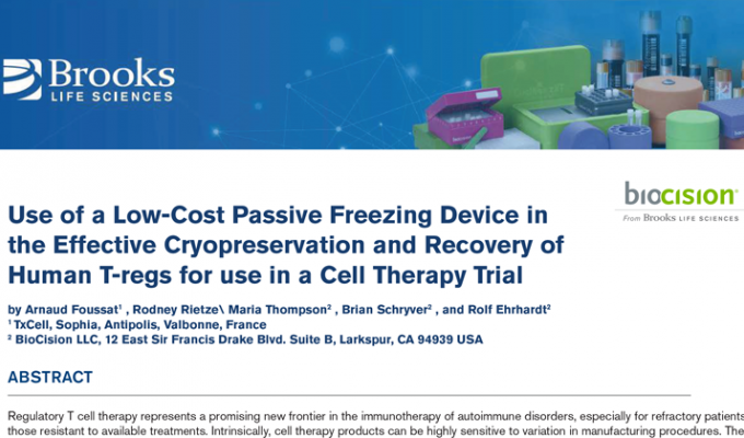 在细胞治疗试验中使用低成本被动冷冻设备有效冷冻保存和恢复人类t regs