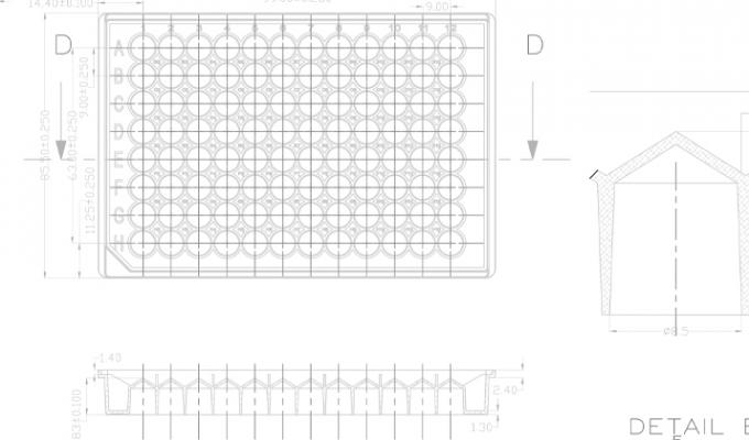 96圆孔储存微孔板(330µl, V形)技术图纸