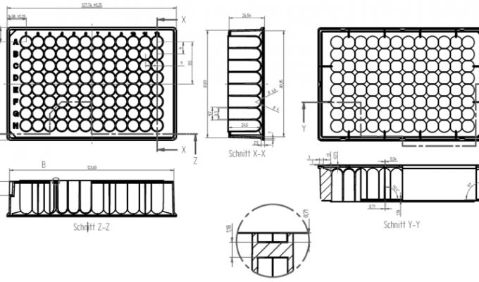 96圆形井储存微孔板（1.2毫升）技术绘图