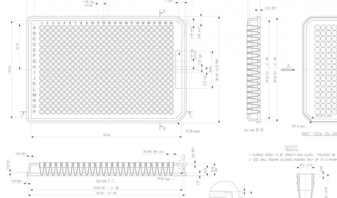 FrameStar®384 Well - Skirted PCR板，罗氏风格技术图纸